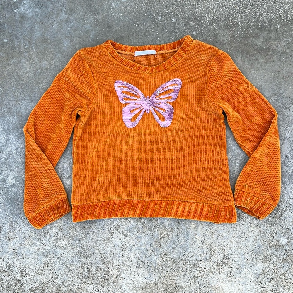 🦋Butterfly🦋 Butterfly Sweater Sunset Sky Orange Purple Sequence Design Size 12